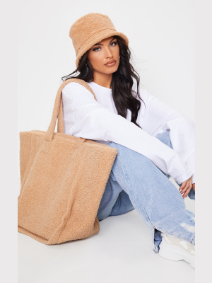 Tan Oversized Borg Tote Bag