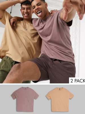 Asos Design 2 Pack Oversized T-shirt With Crew Neck