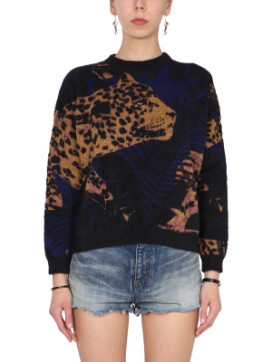 Saint Laurent Jungle Leopard Jacquard Sweater