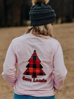 Light Pink Red Plaid Tree Long Sleeve (back Print)