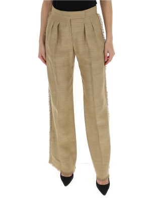 Max Mara Wide Leg Fringed Hem Trousers