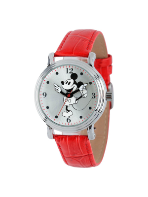 Women's Disney Mickey Mouse Shinny Vintage Articulating Watch With Alloy Case - Red