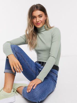 River Island Roll Neck Long Sleeved Top In Sage