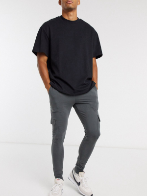 Asos Design Super Skinny Cargo Sweatpants In Washed Black