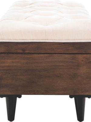 Lily Tufted Cocktail Ottoman Light Beige/dark Oak