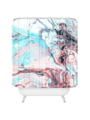 Splatter Marble Shower Curtain Blue - Deny Designs