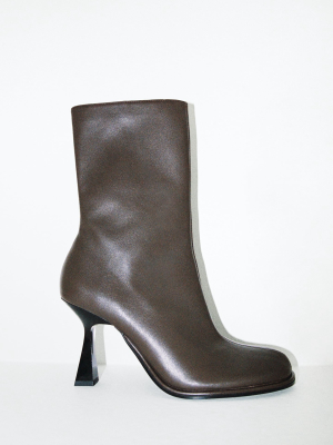 Heeled Leather Round Toe Ankle Boots