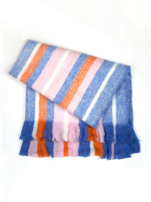 Archive New York Tomato, Blue & Pink Striped Fuzzy Blanket