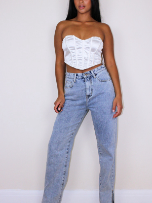 Petite Bleach Wash Split Hem Jeans