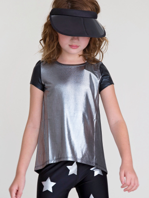 Leather Sleeve Tee Silver