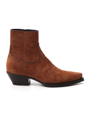 Saint Laurent Lukas Western Embossed Ankle Boots