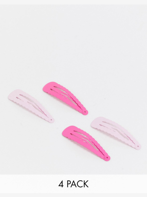 Asos Design Pack Of 4 Snap Hair Clips In Baby And Hot Pink