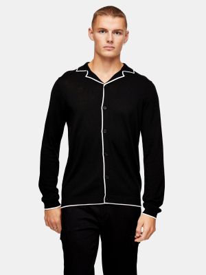 Black Tipped Knitted Revere Sweater