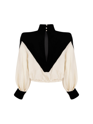 Velvet-paneled Silk Top