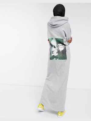 Asos Design Hoodie Maxi Sweat Dress With Broken Promises Back Print In Gray