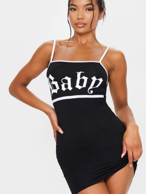 Black Baby Slogan Print Contrast Strappy Jersey...