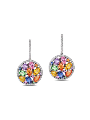 Effy Watercolors 14k White Gold Multi Sapphire & Diamond Earrings, 4.47 Tcw