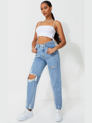 Prettylittlething Light Blue Wash Open Knee...