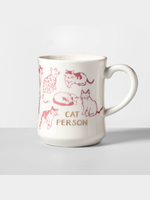 15oz Stoneware Cat Person Diner Mug White - Opalhouse™