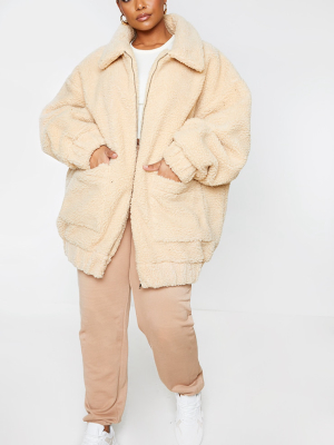 Plus Cream Oversized Borg Pocket Front Coat