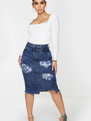 Shape Acid Blue Wash Ripped Stretch Cut Out Hem...