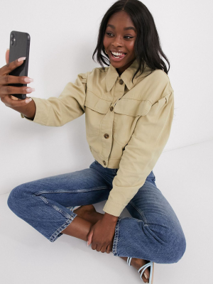 Pull&bear Cropped Jacket With Pocket Detail In Sand