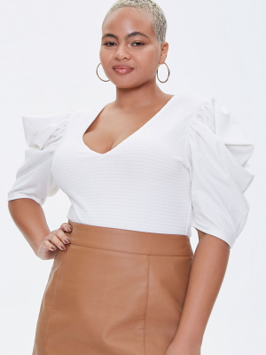 Plus Size Puff-sleeve Bodysuit