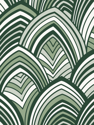 Cabarita Art Deco Flocked Leaves Wallpaper In Green From The Pacifica Collection By Brewster Home Fashions