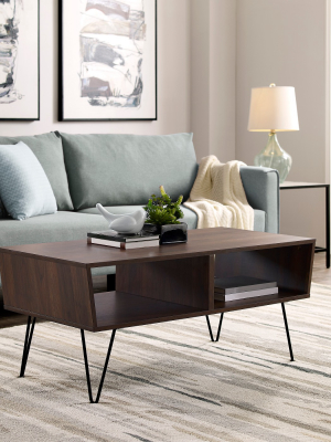 42" Angled Coffee Table With Hairpin Legs Dark Walnut - Saracina Home