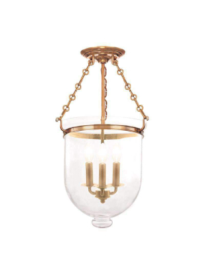 Hampton 3 Light Semi Flush Aged Brass