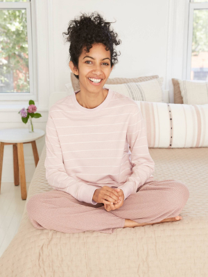 Women's Striped Beautifully Soft Fleece Lounge Tunic Sweatshirt - Stars Above™ Soft Pink