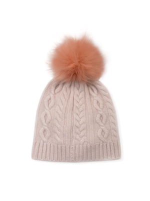 Cashmere Cable Pom Pom Beanie