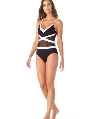 Anne Cole Hot Mesh Spliced Mesh One Piece Swimsuit