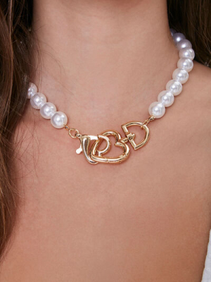 Faux Pearl Heart Charm Necklace