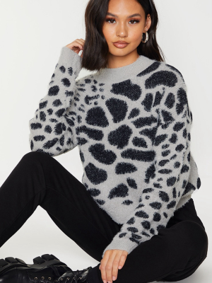 Grey Fluffy Animal Knitted Sweater