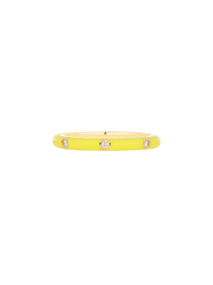 3 Diamond Yellow Enamel Stack Ring - Yellow Gold