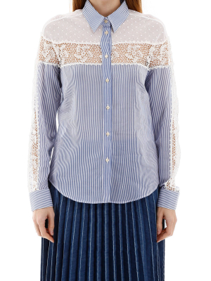 Redvalentino Lace Panel Striped Shirt