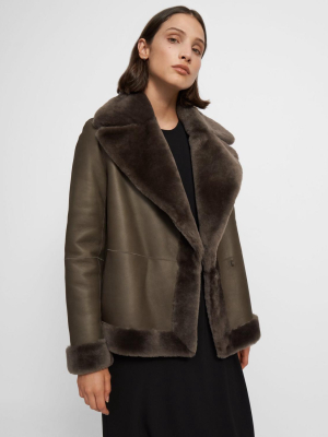 Clairene Reversible Moto Jacket In Polished Shearling