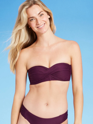 Women's Soft Cotton Ribbed Twist Bandeau Bikini Top - Kona Sol™ Burgundy