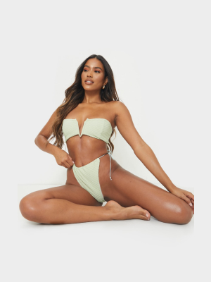 Sage Green Waffle Texture V Wire Bikini Top