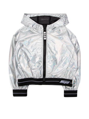 Msgm Kids Iridescent Effect Hooded Jacket