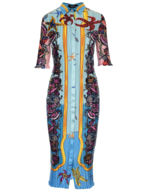 Versace Graphic Print Pleated Shirt Dress