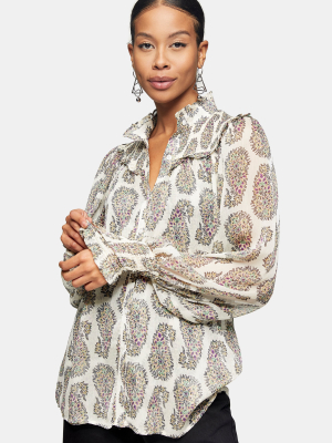 Paisley Print Shirred Blouse