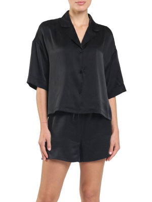 Washable Silk Crop Shirt In Black