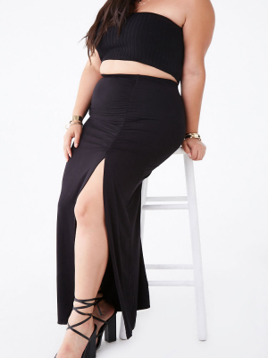 Plus Size Ruched Maxi Skirt