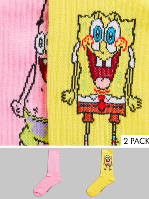 Asos Design Sport Socks With Spongebob & Patrick Designs 2 Pack