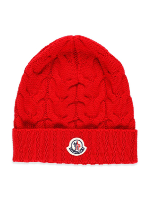 Moncler Enfant Logo Patch Cable Knit Beanie