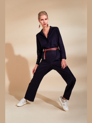 Communicate Navy Jumpsuit