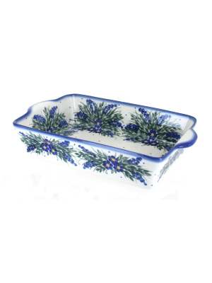 Blue Rose Polish Pottery Hyacinth Loaf Baker With Handles
