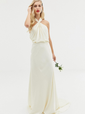 Asos Edition Valentina Ruched Halter Neck Maxi Wedding Dress